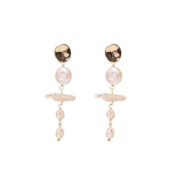 Pearl Handmade Retro Tassel Earrings Geometric Style Real Gold Plating