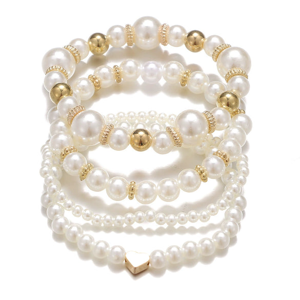 Pearl Heart Geometric Women's Bracelet Set With Pearl Inlaid