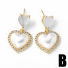 Pearl Heart Inlaid Zircon Goldplated Copper Earrings For Women Geometric Style Electroplated
