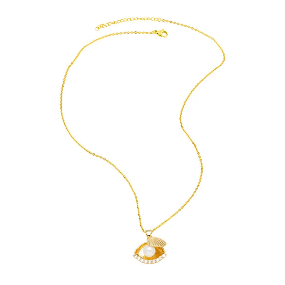 Pearl Heart Shell Pendant Necklace Copper Geometric Electroplated Simple Style For Women