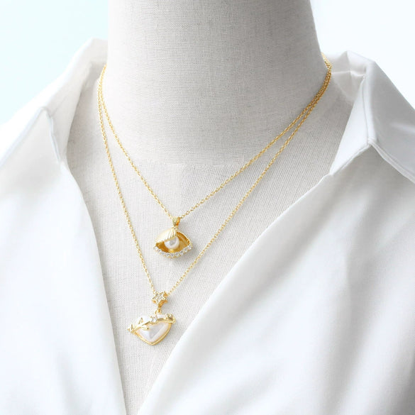 Pearl Heart Shell Pendant Necklace Copper Geometric Electroplated Simple Style For Women