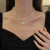 Pearl Heart Vintage French Style Beaded Clavicle Necklace With Electroplating