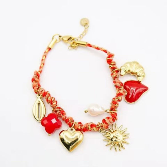 Pearl Heartshaped Pendant Bracelet Electroplating Women's Minimalist Style