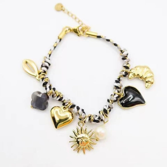 Pearl Heartshaped Pendant Bracelet Electroplating Women's Minimalist Style