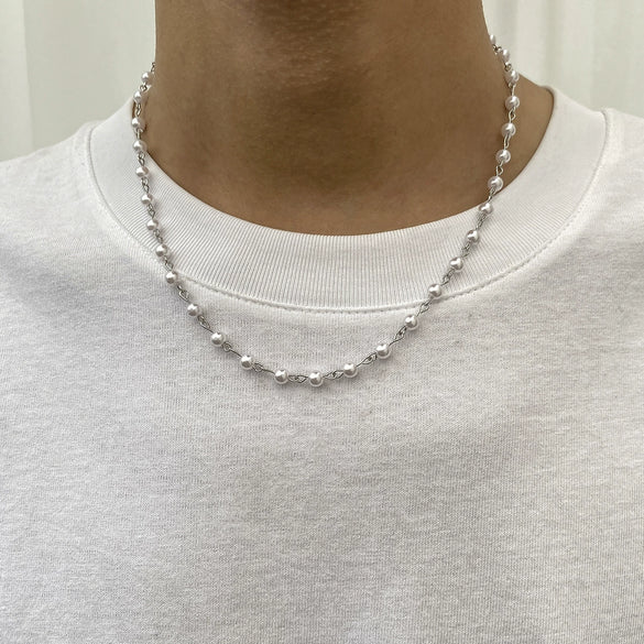 Pearl Hiphop Splicing Clavicle Chain Men's Jewelry Necklace With Geometric Pattern