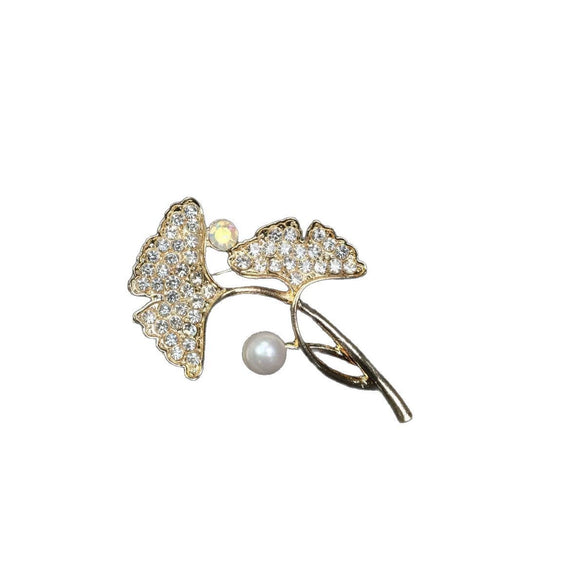 Pearl Inlaid Diamond Brooch Zinc Alloy Electroplating Lady Plants Flowers Style