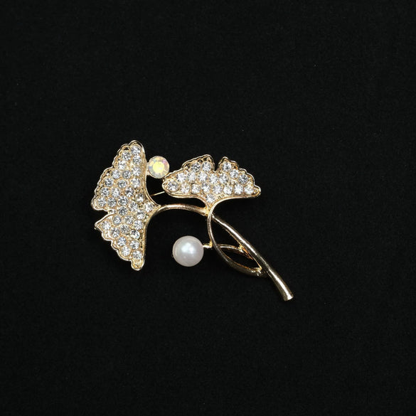 Pearl Inlaid Diamond Brooch Zinc Alloy Electroplating Lady Plants Flowers Style