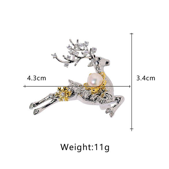 Pearl Inlaid Fawn Brooch Freshwater Pearls And Zircon Unisex Fashion Accessories