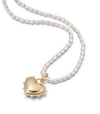 Pearl Inlaid Heart Shape Copper Pendant Clavicle Chain With Electroplating For Women