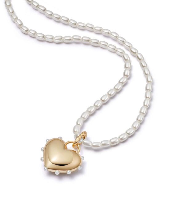 Pearl Inlaid Heart Shape Copper Pendant Clavicle Chain With Electroplating For Women