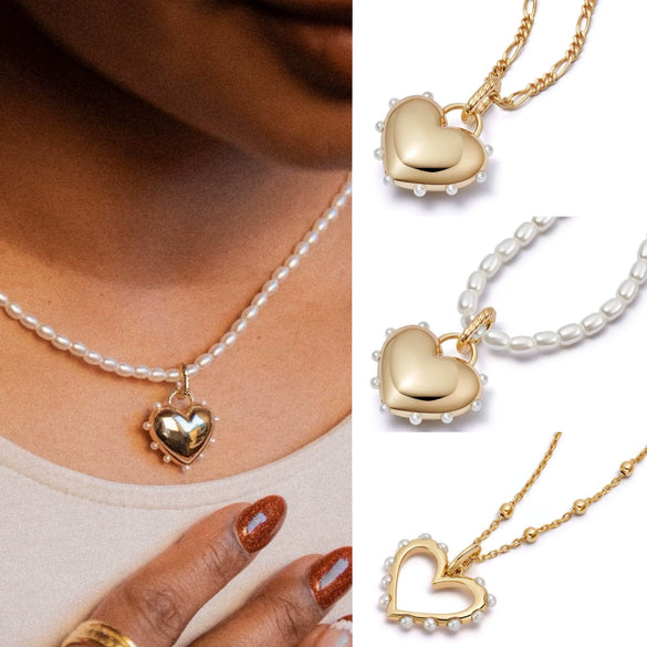 Pearl Inlaid Heart Shape Copper Pendant Clavicle Chain With Electroplating For Women