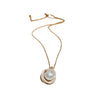 Pearl Inlaid Titanium Steel Zircon And Imitation Pearl Pendant Necklace And Stud Earrings Set For Women French Retro Light Luxury Clavicle Chain Style