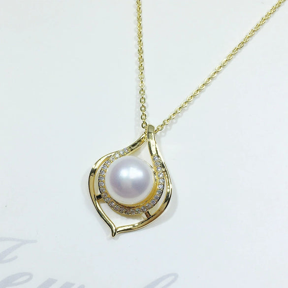 Pearl Jewelry Freshwater Pearl Pendant Necklace Copper Material Flat Round And Bun Round Shape Gold Color Preservation