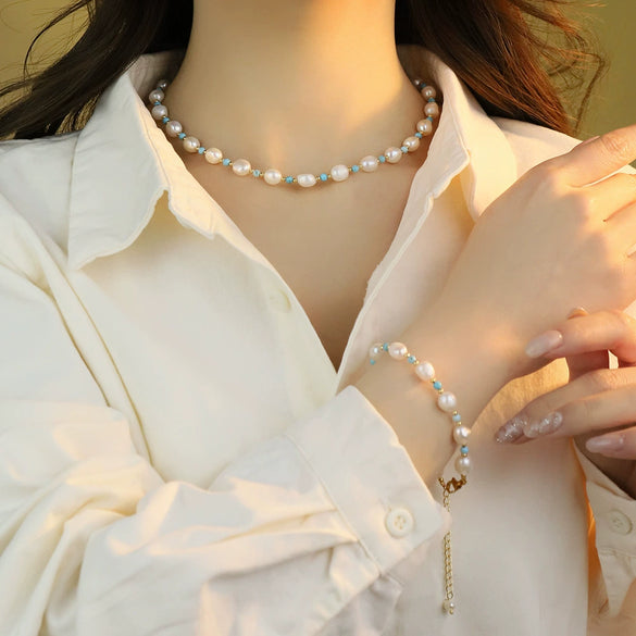 Pearl Jewelry Geometric Ushaped Purely Handmade Women's Bracelet Necklace