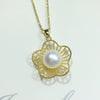 Pearl Jewelry Hollow Flower Freshwater Pearl Pendant Necklace Copper Real Gold Colorpreserving