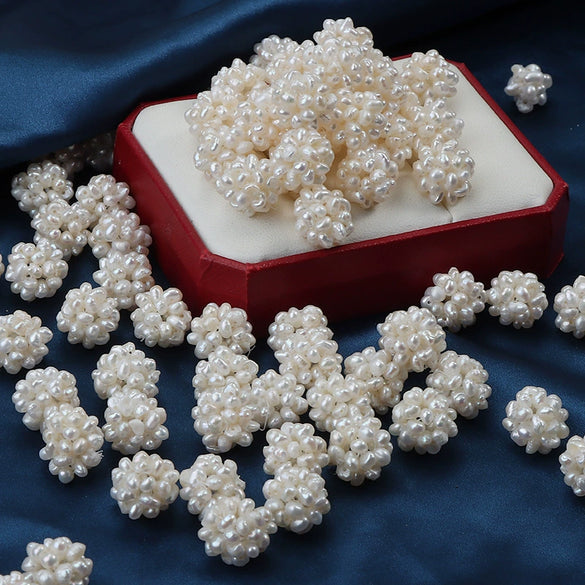 Pearl Jewelry Material Handmade Braided Earrings Necklace With Flower Ball Design Freshwater Pearls