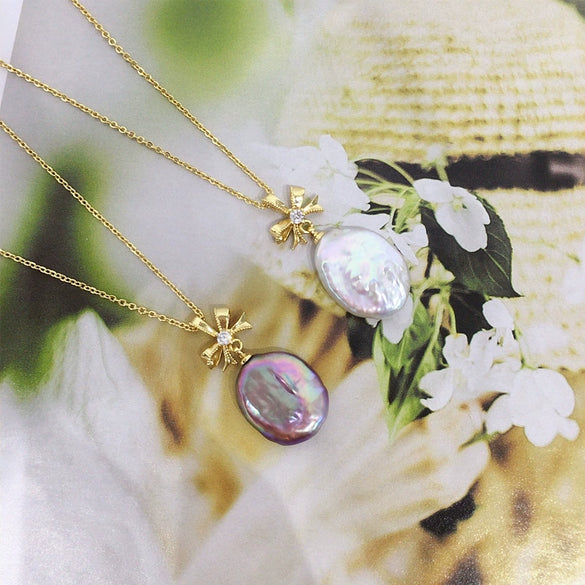 Pearl Jewelry Natural Freshwater Pearl Pendant Bow Baroque Style Copper Accessories Drop Shape