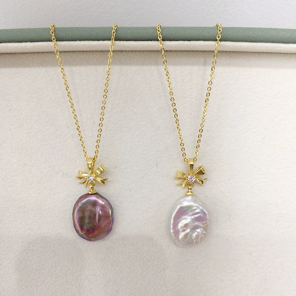 Pearl Jewelry Natural Freshwater Pearl Pendant Bow Baroque Style Copper Accessories Drop Shape