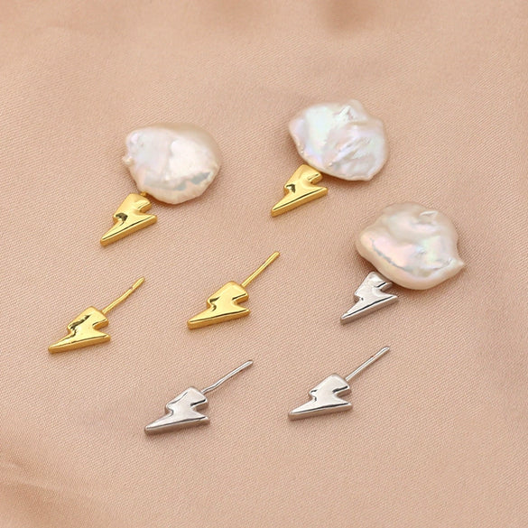 Pearl Jewelry Pin Accessories Copper Plated Gold Lightning Baroque Style Electroplated