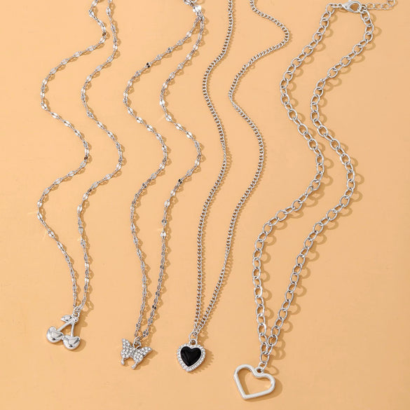Pearl Jewelry Set Mixed Materials Heart Water Drop Bell Pattern Highend Style Set With Diamonds