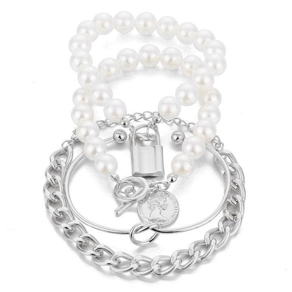 Pearl Jewelry Set Mixed Materials Heart Water Drop Bell Pattern Highend Style Set With Diamonds