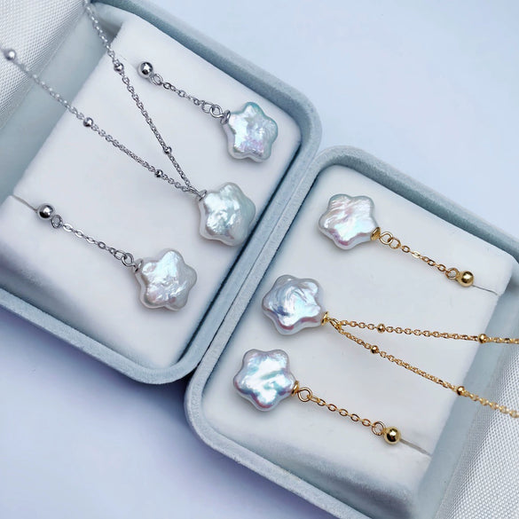 Pearl Jewelry Set Sterling Silver Freshwater Real Pearl Colorful Baroque Necklace Earrings