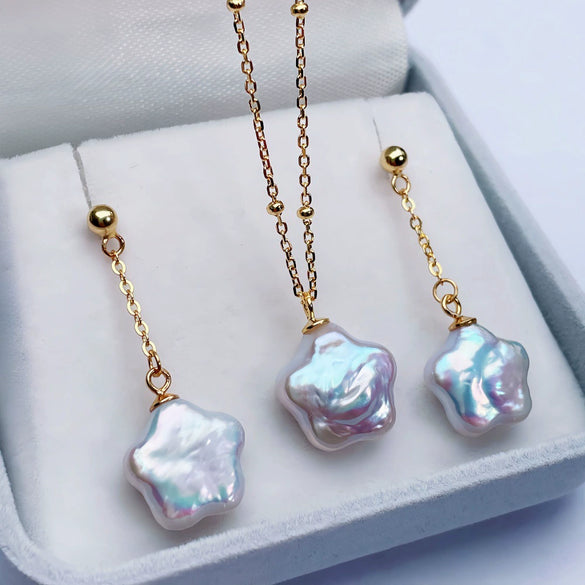 Pearl Jewelry Set Sterling Silver Freshwater Real Pearl Colorful Baroque Necklace Earrings