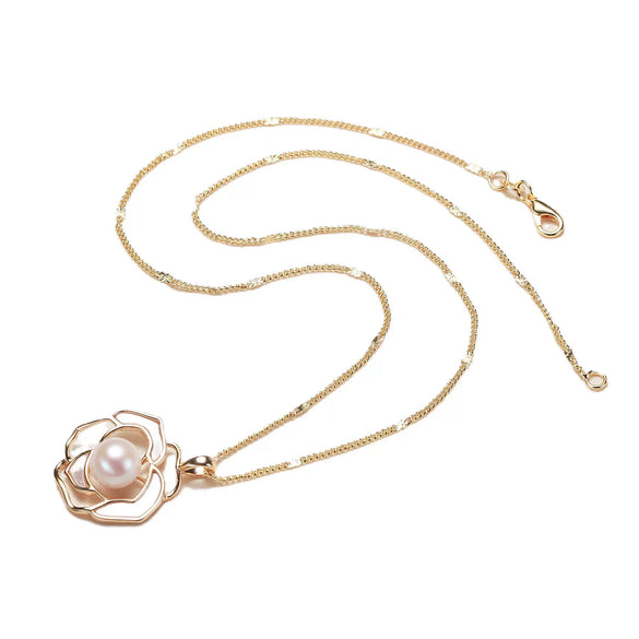 Pearl Jewelry Twopiece Set Freshwater Pearl Camellia Nearly Perfect Round Earrings And Pendant