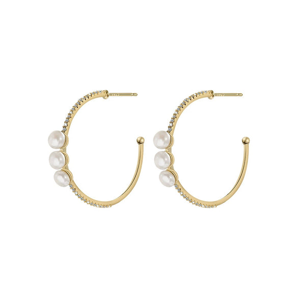 Pearl Large Circle Exaggerated 925 Silver Pin Earrings Alloy Geometric Electroplating Cold Style