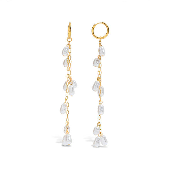 Pearl Long Tassel Titanium Steel Geometric Earrings With Electroplating Design For Women