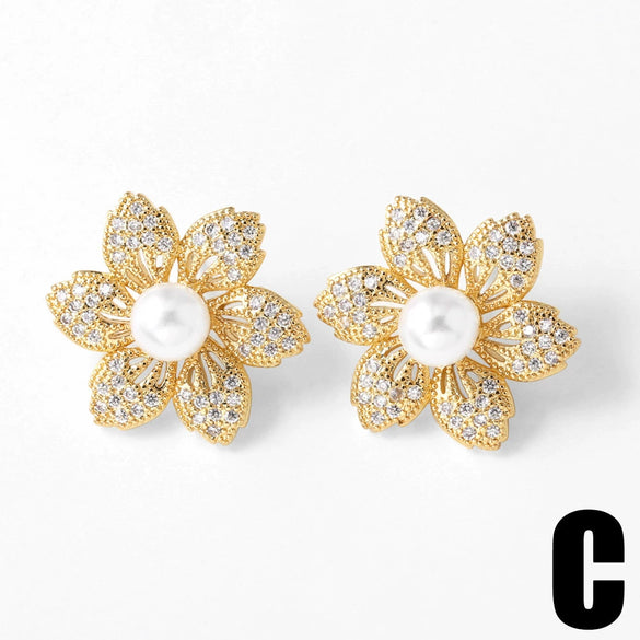 Pearl Love Butterfly Flower Pendant Earrings Copper Electroplated Heart Shape