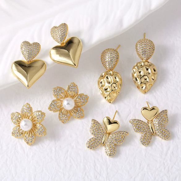 Pearl Love Butterfly Flower Pendant Earrings Copper Electroplated Heart Shape