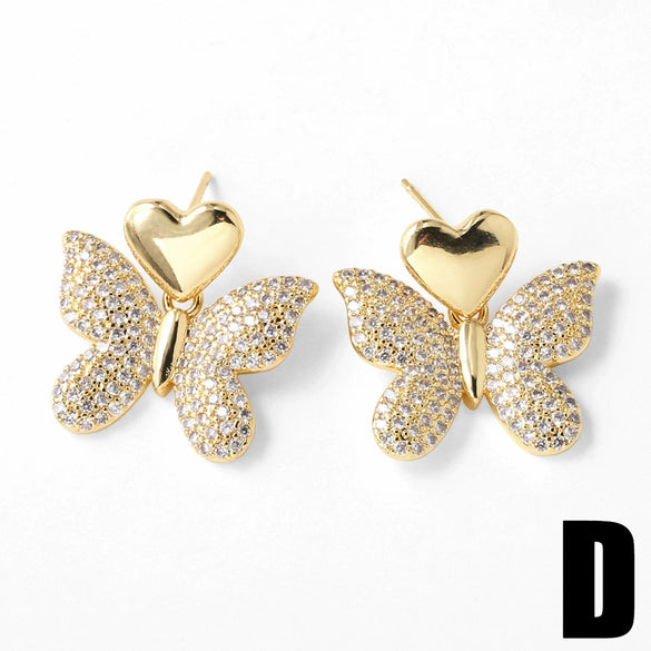 Pearl Love Butterfly Flower Pendant Earrings Copper Electroplated Heart Shape