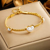 Pearl Love Flower Woven Twist Chain Stainless Steel Gold Plated Women's Bracelet