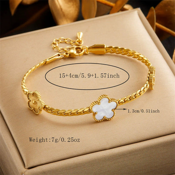Pearl Love Flower Woven Twist Chain Stainless Steel Gold Plated Women's Bracelet