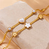 Pearl Love Flower Woven Twist Chain Stainless Steel Gold Plated Women's Bracelet