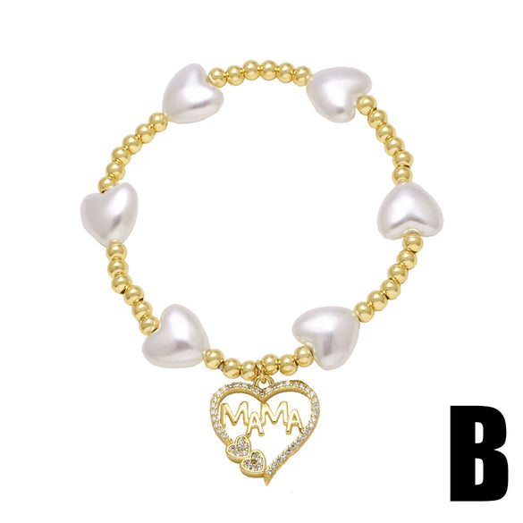 Pearl Love Gold Plated Copper Bracelet With Geometric And Heart Shape For Women