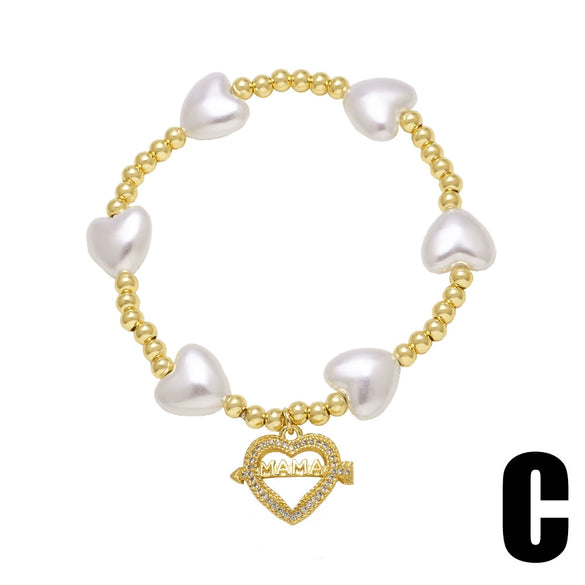 Pearl Love Gold Plated Copper Bracelet With Geometric And Heart Shape For Women