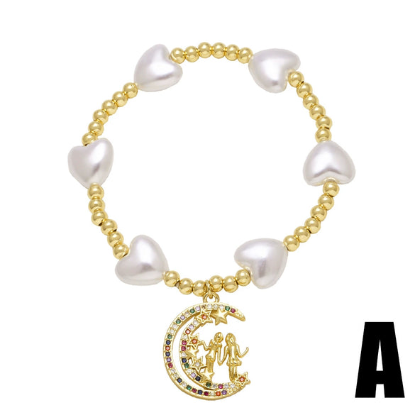 Pearl Love Gold Plated Copper Bracelet With Geometric And Heart Shape For Women