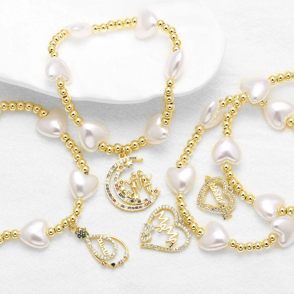 Pearl Love Gold Plated Copper Bracelet With Geometric And Heart Shape For Women
