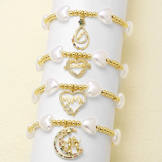 Pearl Love Gold Plated Copper Bracelet With Geometric And Heart Shape For Women