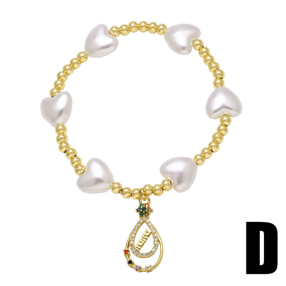 Pearl Love Gold Plated Copper Bracelet With Geometric And Heart Shape For Women