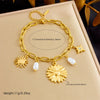 Pearl Love Sunflower Pendant Stainless Steel Bracelet Gold Plated Heart Shape Flower Design For Women