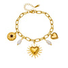 Pearl Love Sunflower Pendant Stainless Steel Bracelet Gold Plated Heart Shape Flower Design For Women