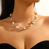 Pearl Metallic Geometric Baroque Style Electroplated Ochain Necklace For Women