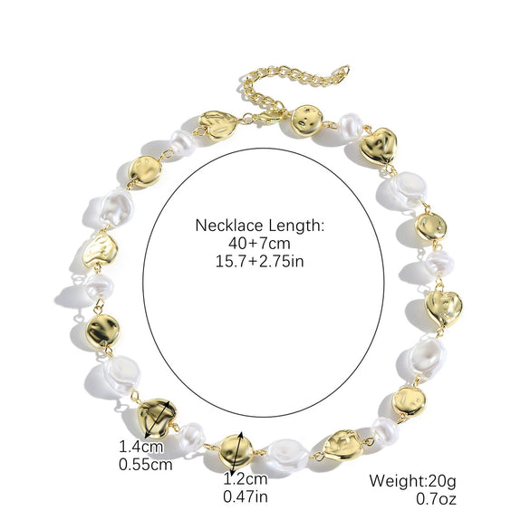Pearl Metallic Geometric Baroque Style Electroplated Ochain Necklace For Women