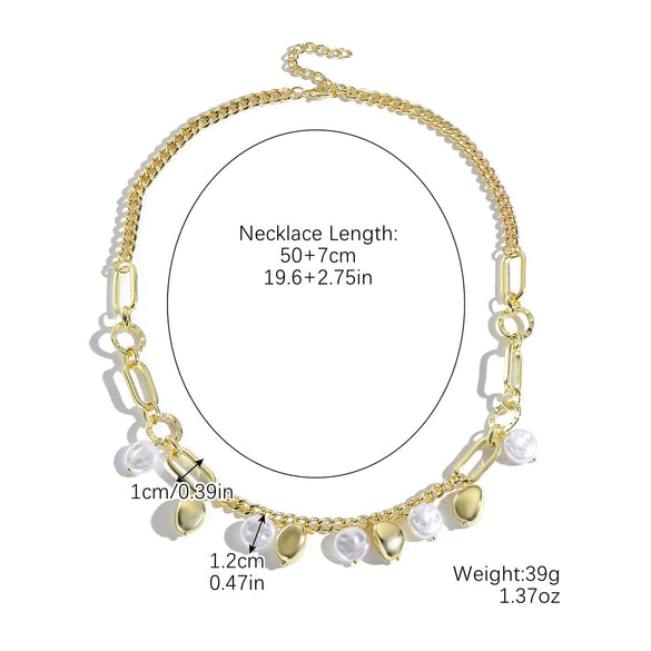 Pearl Metallic Geometric Baroque Style Electroplated Ochain Necklace For Women