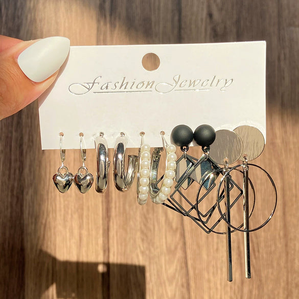 Pearl Moon Fishtail Bowknot Earrings Set Zinc Alloy Geometric Animal Zodiac Pattern Electroplated Women's