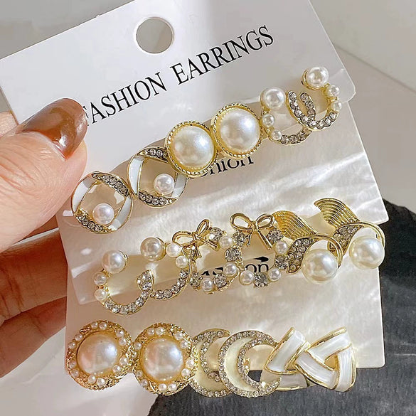 Pearl Moon Fishtail Bowknot Earrings Set Zinc Alloy Geometric Animal Zodiac Pattern Electroplated Women's