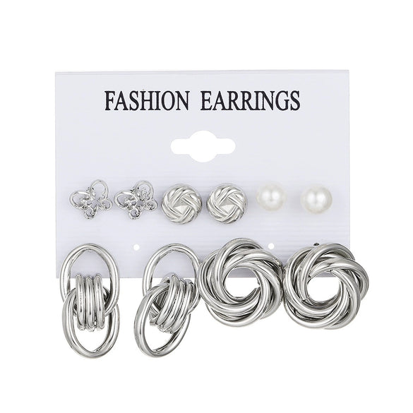 Pearl Moon Fishtail Bowknot Earrings Set Zinc Alloy Geometric Animal Zodiac Pattern Electroplated Women's